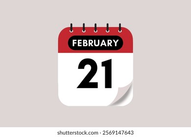 21 February month single day vector, illustration, calendar with maroon, rose and white color background calendar February 21