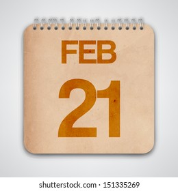 21 February on Old Notebook Vector 