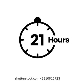 21 hours clock sign icon. service opening hours, work time or delivery service time symbol, vector illustration isolated on white background