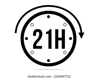 21 hours timer clock. Timer 21 hours icon. Time measure. Chronometer icon isolated on white background