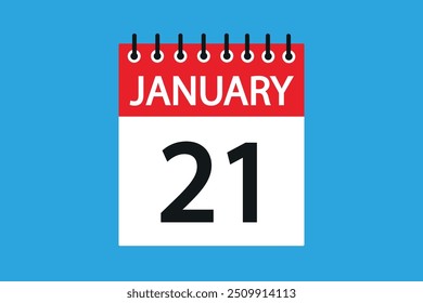 21 January. 21th january professional modern exclusive daily calendar design. Meeting schedule flat icon icon design. White and red color paper. White,black color text. Vector illustration eps 10.