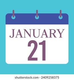 21 January Calendar. Blue Background. Vector Calendar.