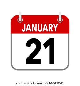 21 January, calendar date icon on white background.