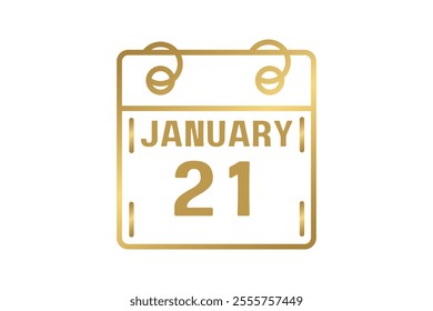 21 January calendar icon text page monthly web design on golden and white background vector, icon, or illustration with the month of January 21