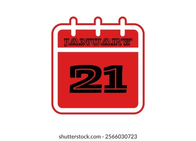 21 January calendar icon text page monthly web design on red, black and white background vector, icon, or illustration with the month of January 21