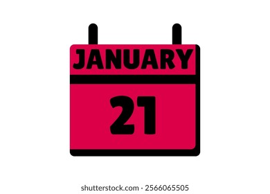 21 January calendar icon text page monthly web design on red, black and white background vector, icon, or illustration with the month of January 21