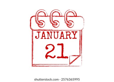 21 January calendar icon text page monthly web design on red and white background vector, icon, or illustration with the month of January 21