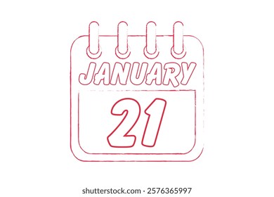 21 January calendar icon text page monthly web design on red and white background vector, icon, or illustration with the month of January 21