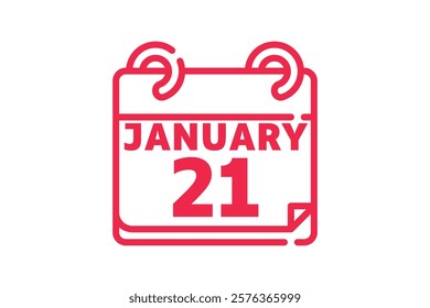 21 January calendar icon text page monthly web design on red and white background vector, icon, or illustration with the month of January 21