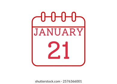 21 January calendar icon text page monthly web design on red and white background vector, icon, or illustration with the month of January 21