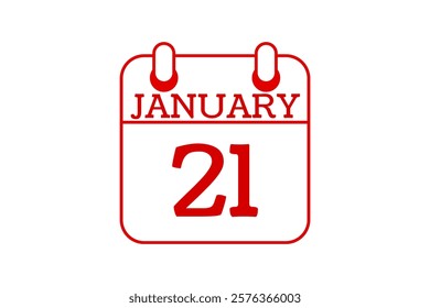 21 January calendar icon text page monthly web design on red and white background vector, icon, or illustration with the month of January 21