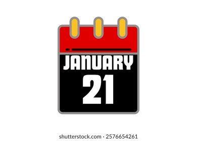 21 January calendar icon text page monthly web design on red, black, yellow and white background vector, icon, or illustration with the month of January 21