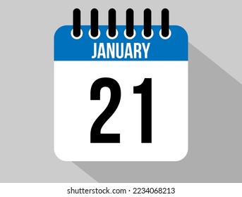 21 January calendar vector icon. Blue january date for the days of the month and the week on a light background