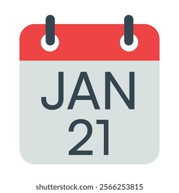 21 January Calendar Vector Icon Symbol.