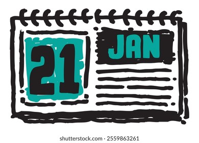 21 January date long table calendar - A simple yet elegant line art illustration of a table date calendar captures the essence of organization and timekeeping and note lines sketch art 