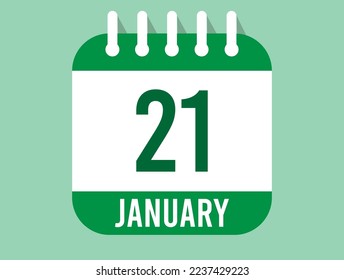 21 January day calendar icon. Calendar page in green color for the days of January. Month design for appointments and anniversaries