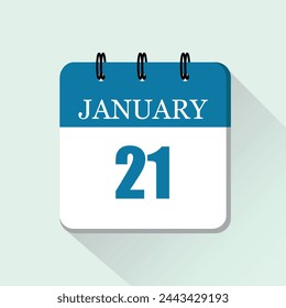 21 de enero icono de calendario diario plano. Plantilla de calendario vectorial para los días de enero. Cartel para el día y el mes.