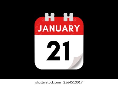21 January month single day vector, illustration, calendar with red, gray, white and black color background calendar January 21