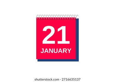 21 de janeiro mês vetor dia único, ilustração, calendário com vermelho, azul e branco ícone de calendário de fundo de cor de 21 de janeiro