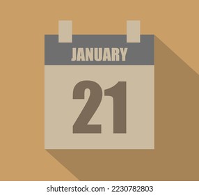 21 January vector calendar icon. Calendar page design on dark background for January days