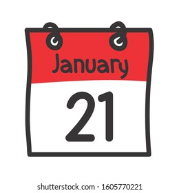 21 January. Vector flat daily calendar icon. Date and time, day, month. Holiday