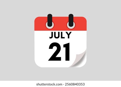 21 July calendar icon text page monthly web design on red, white, black and ash background vector, icon, or illustration with the month of July 21