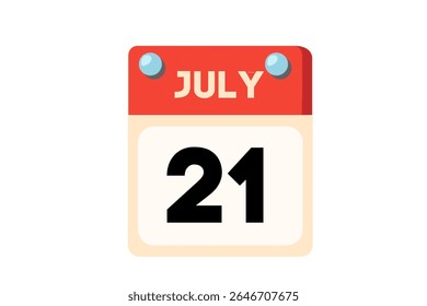 21 julho calendário ícone página de texto design mensal web em Coral, pêssego, preto, azul e branco fundo vetor, ícone, ou ilustração com o mês de julho 21