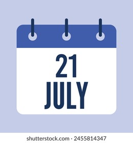 21 July Calendar, Isolated Vector Calendar.