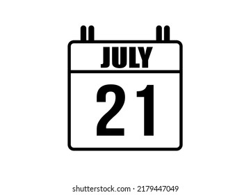 Calendario del 21 de julio. Simple página de calendario para el mes de julio. Vector negro sobre fondo blanco.