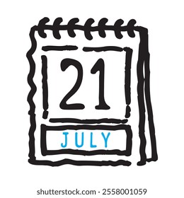 21 July date calendar - A simple yet elegant line art illustration of a date calendar captures the essence of organization and timekeeping. The clean lines and minimalistic design 