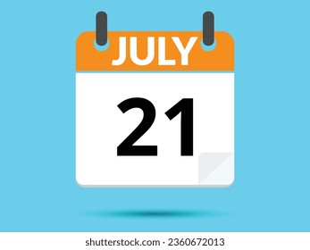 21 July. Flat icon calendar isolated on blue background. Vector illustration.