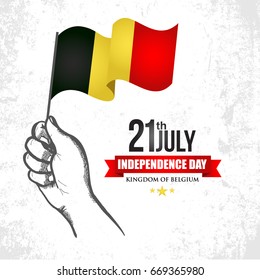 21 July Independence Day of Kingdom of Belgium with flag and white background vector illustration