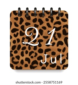 21 July. Leopard print calendar daily icon. White letters. Date day week Sunday, Monday, Tuesday, Wednesday, Thursday, Friday, Saturday.