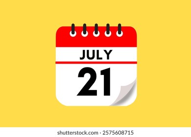 21 July month single day vector, illustration, calendar with red, black, white and yellow color background calendar July 21