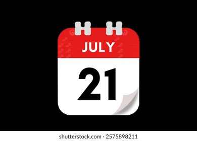 21 July month single day vector, illustration, calendar with red, gray, white and black color background calendar July 21