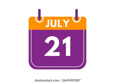 21 julho mês vetor dia único, ilustração, calendário com laranja, roxo, cinzas e branco cor de fundo calendário ícone de julho 21