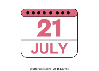 21 julho mês vetor dia único, ilustração, calendário com pêssego, preto e branco ícone de calendário de fundo de cor de julho 21