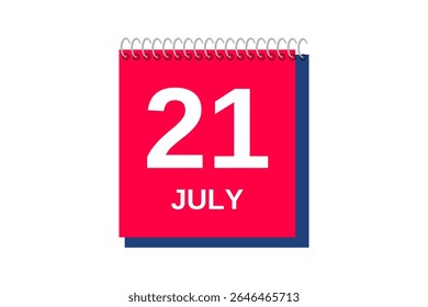 21 julho mês vetor dia único, ilustração, calendário com vermelho, azul e branco ícone de calendário de fundo de cor de 21 de julho