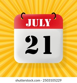21 Juli. Sprechblase mit Kalender 2024, 2025. Jahr, Monat, Tag, Woche, Zeitmanagement. Planungskonzept. 3D-Abbildung. Pop Art. Vektorliniensymbol für Unternehmen und Werbung