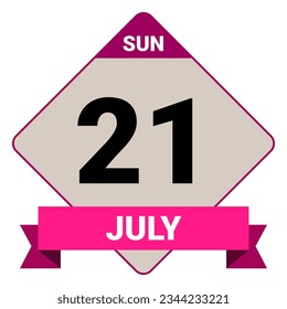 21 July, Sunday. Date template. Useful design for calendar or event promotion. Vector illustration EPS 10 File. Isolated on white background. 