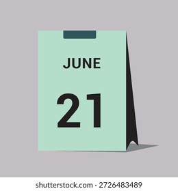 21 june calendar date icon minimal desk calendar vector illustration
