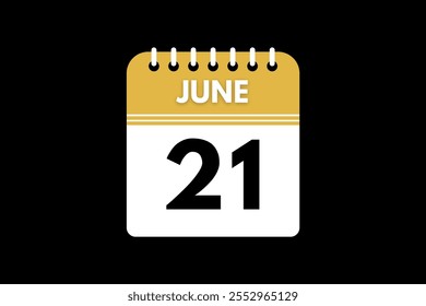 21 June calendar icon text page monthly web design on golden, black, and white background vector, icon, or illustration with the month of June 21