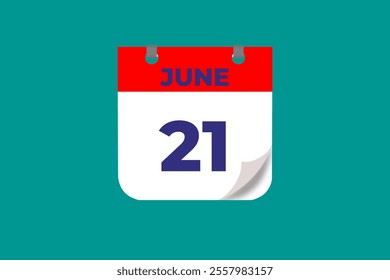 21 June calendar icon text page monthly web design on red, and blue background vector, icon, or illustration with the month of June 21