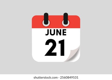 21 June calendar icon text page monthly web design on red, white, black and ash background vector, icon, or illustration with the month of June 21