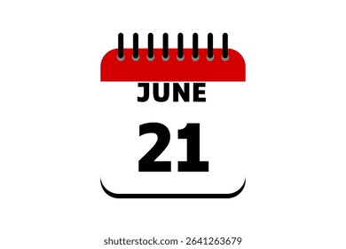 21 June calendar icon text page monthly web design on red, black and white background vector, icon, or illustration with the month of June 21