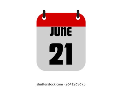 21 June calendar icon text page monthly web design on red, black and white background vector, icon, or illustration with the month of June 21