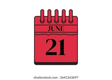21 June calendar icon text page monthly web design on red, black and white background vector, icon, or illustration with the month of June 21