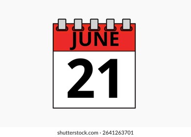 21 June calendar icon text page monthly web design on red, black and white background vector, icon, or illustration with the month of June 21
