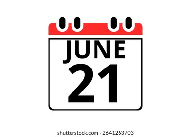 21 June calendar icon text page monthly web design on red, black and white background vector, icon, or illustration with the month of June 21