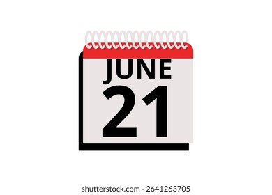 21 June calendar icon text page monthly web design on red, black and white background vector, icon, or illustration with the month of June 21